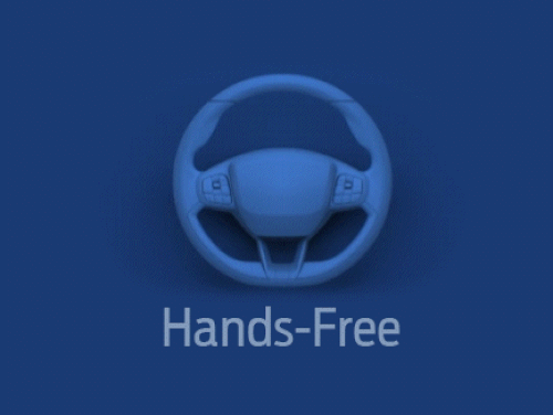 Illustrative hands pivoting on and off the steering wheel on blue background